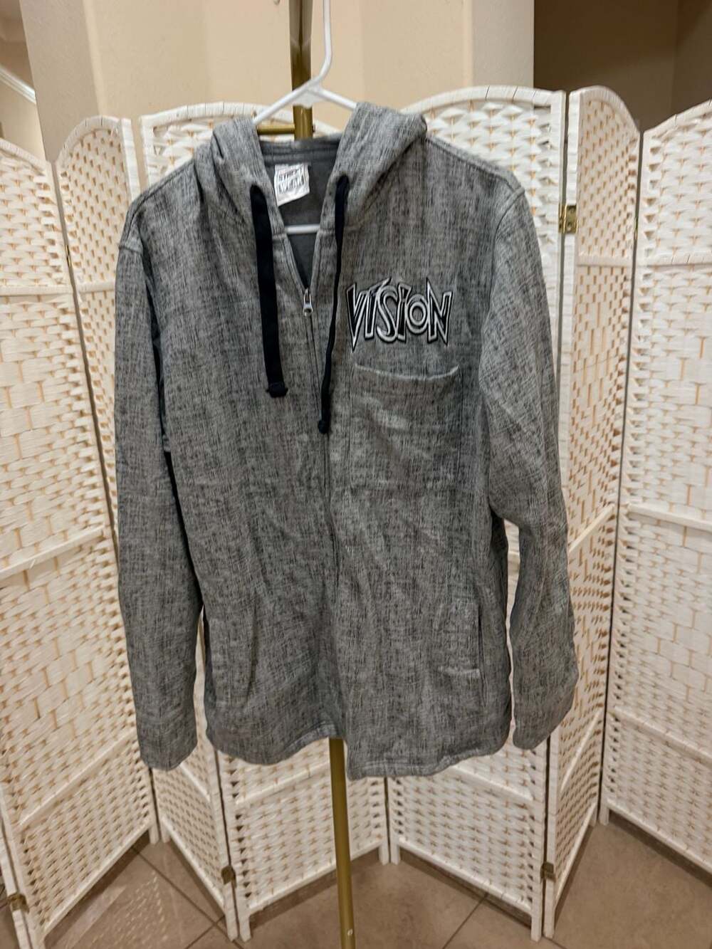 Vision Street Wear Hoodie Size L Gray Full Zip Streetwear